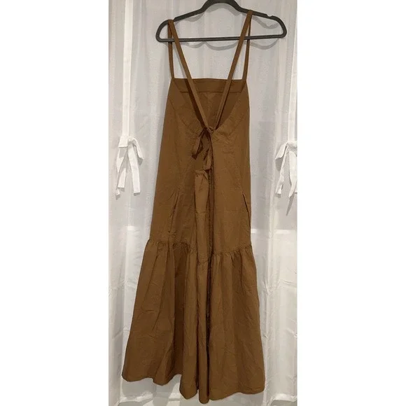 Everlane Brown MIDI Pinafore Flowy Boho Dress 14 - Picture 3 of 6